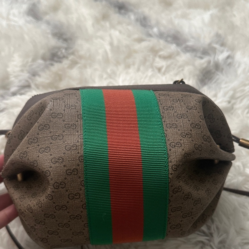 Gucci Brown Monogram Pouch with Green and Red Stripe and Gold Butterfly - Picture 2 of 4
